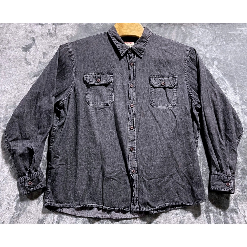 Wrangler Authentics Men's‎ Gray Denim Button Down Long Sleeve Shirt 2XL
